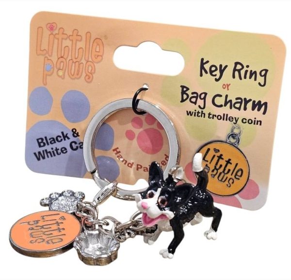 Little Paws - Black & White Cat Key Ring