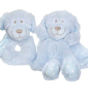 Puppy Comforter & Rattle Gift Set - Baby blue