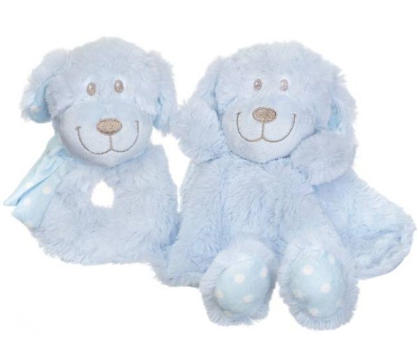 Puppy Comforter & Rattle Gift Set - Baby blue