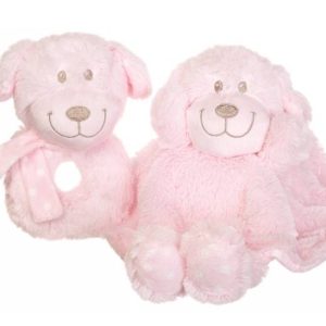 Puppy Comforter & Rattle Gift Set - Baby Pink
