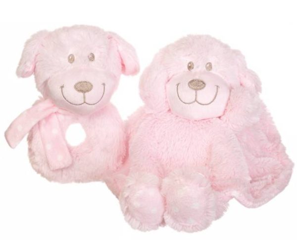 Puppy Comforter & Rattle Gift Set - Baby Pink